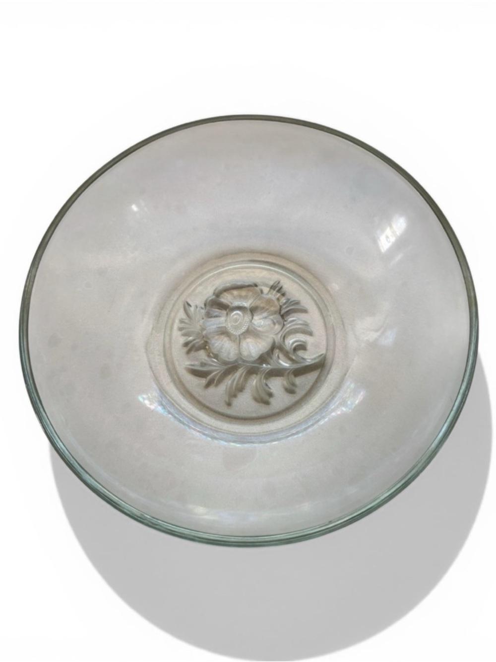 Vintage Jeannette Clear Glass Camellia 9” Diameter Serving Bowl Dish